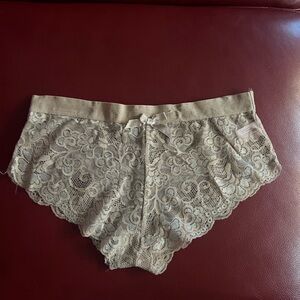 Tracy M Beige Floral Lace Pants with Satin Bow